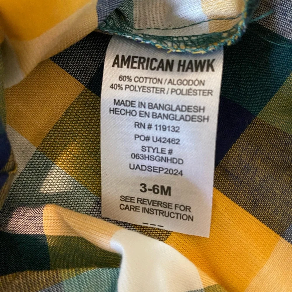 American Hawk Plaid Baby Romper 3-6M